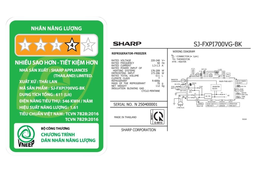 Tủ lạnh Sharp Inverter 611 lít Multi Door SJ-FXPI700VG-BK Màu Đen