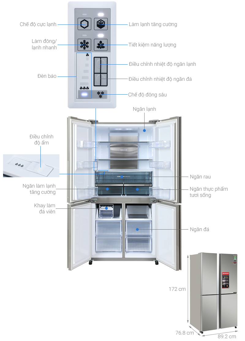 Tủ lạnh Sharp Inverter 525 lít Multi Door SJ-FX610V-SL