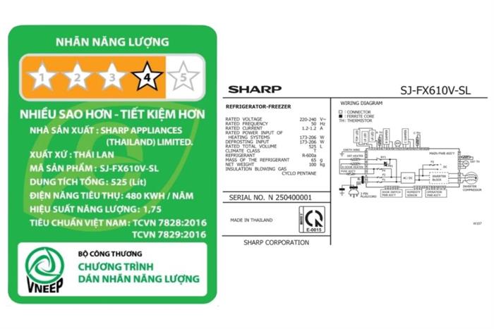 Tủ lạnh Sharp Inverter 525 lít Multi Door SJ-FX610V-SL Màu Bạc Inox