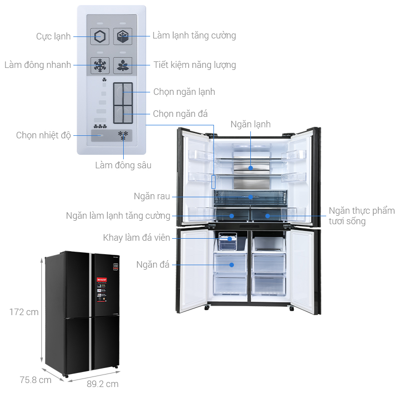 Tủ lạnh Sharp Inverter 525 lít Multi Door SJ-FX610V-MK