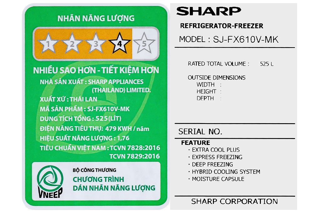 Tủ lạnh Sharp Inverter 525 lít Multi Door SJ-FX610V-MK Màu Đen
