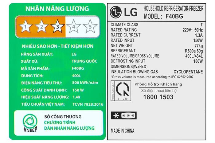 Tủ lạnh LG Inverter 400 lít Multi Door F40BG Màu Đen