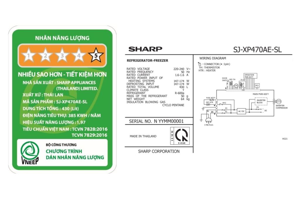 Tủ lạnh Sharp Inverter 430 lít SJ-XP470AE-SL Màu Xám