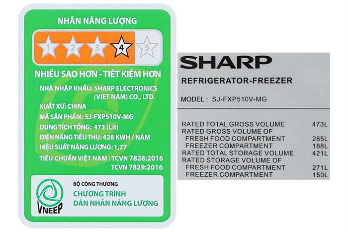 Tủ lạnh Sharp Inverter Multi Door 421 lít SJ-FXP510V-MG Màu Xám đậm