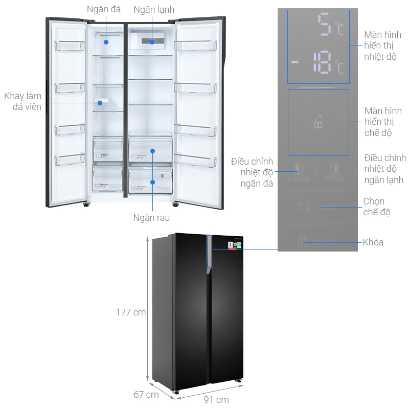 Tủ lạnh Hitachi Inverter 532 lít Side By Side HRSN9563DDXVN