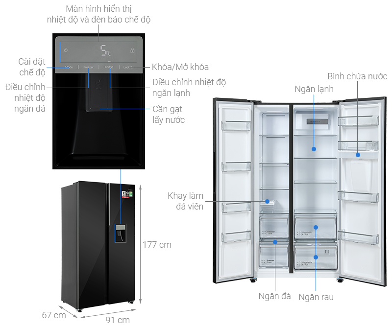 Tủ lạnh Hitachi Inverter 529 lít Side By Side HRSN9563DWGBVN