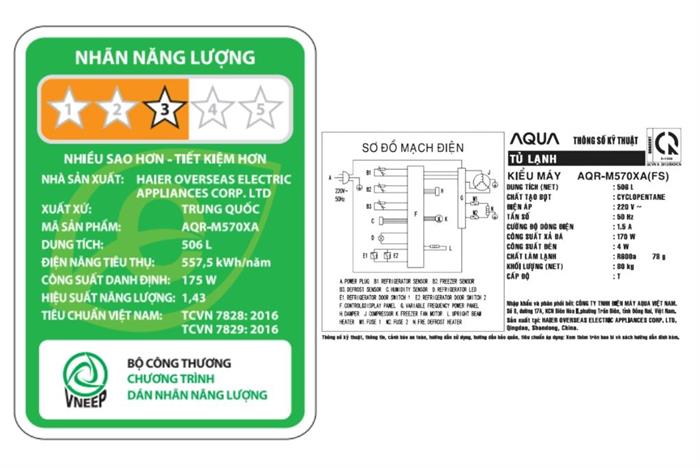 Tủ lạnh AQUA Inverter 502 lít Multi Door AQR-M570XA(FS) Màu Trắng