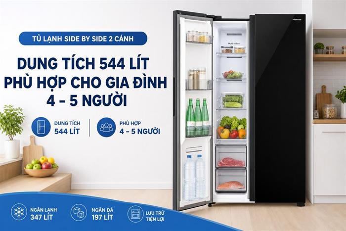 Tủ lạnh Hisense Inverter 544 lít Side By Side RS708N4EBU Màu Đen
