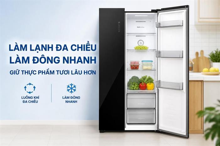 Tủ lạnh Hisense Inverter 544 lít Side By Side RS708N4EBU Màu Đen