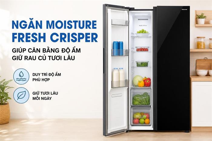 Tủ lạnh Hisense Inverter 544 lít Side By Side RS708N4EBU Màu Đen