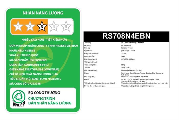 Tủ lạnh Hisense Inverter 544 lít Side By Side RS708N4EBN Màu Đen