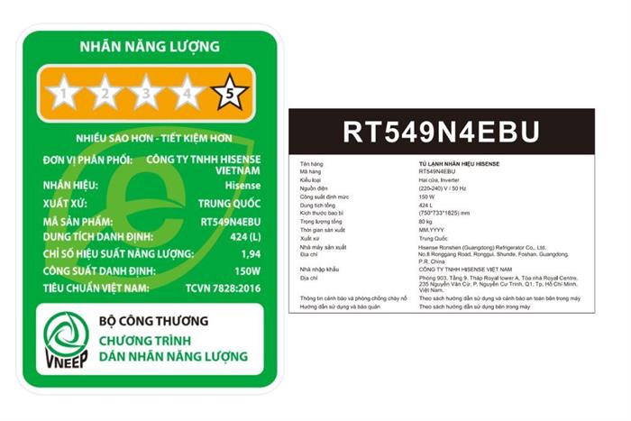 Tủ lạnh Hisense Inverter 424 lít RT549N4EBU Màu Đen