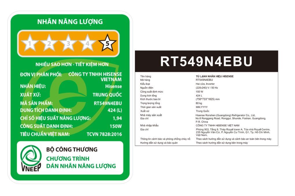 Tủ lạnh Hisense Inverter 424 lít RT549N4EBU Màu Đen