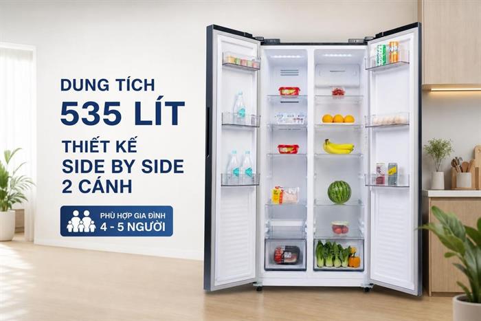 Tủ lạnh Funiki Inverter 535 lít Side By Side HR SS8535SDG Màu Đen - Xám