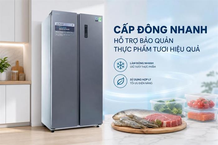 Tủ lạnh Funiki Inverter 535 lít Side By Side HR SS8535SDG Màu Đen - Xám