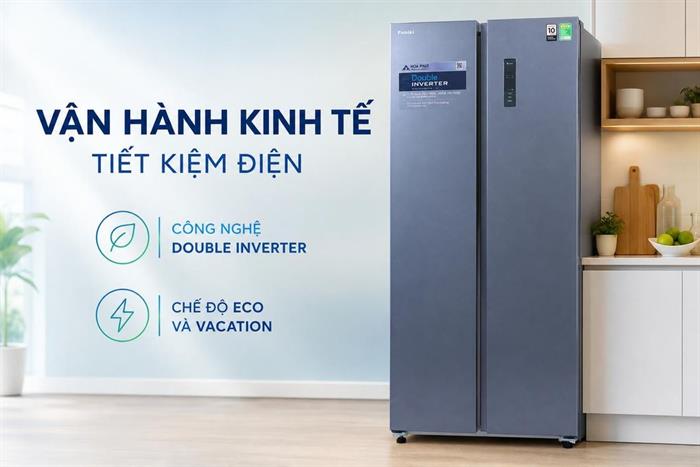Tủ lạnh Funiki Inverter 535 lít Side By Side HR SS8535SDG Màu Đen - Xám
