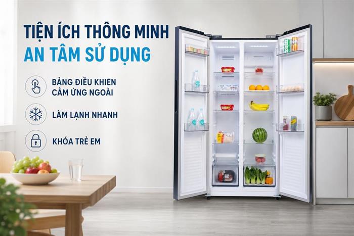 Tủ lạnh Funiki Inverter 535 lít Side By Side HR SS8535SDG Màu Đen - Xám