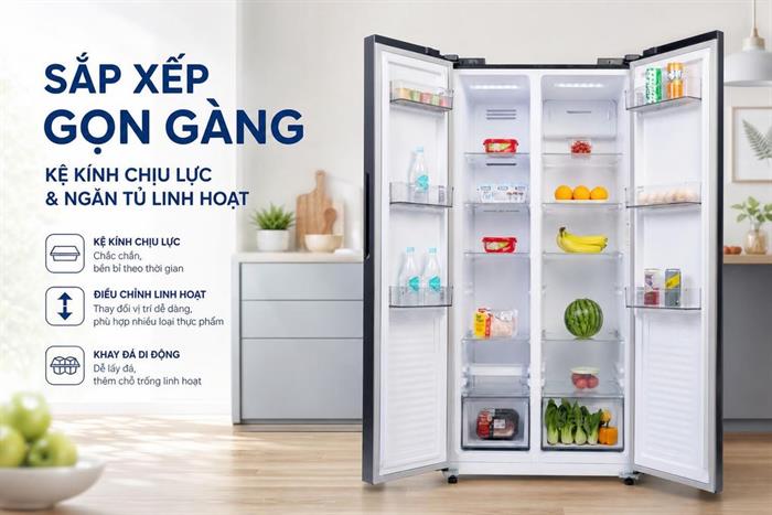Tủ lạnh Funiki Inverter 535 lít Side By Side HR SS8535SDG Màu Đen - Xám