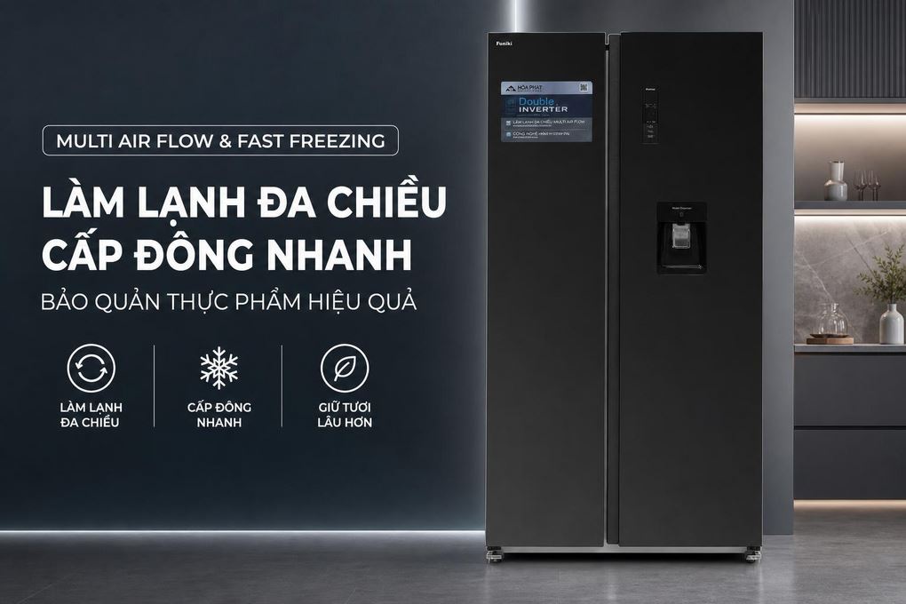Tủ lạnh Funiki Inverter 535 lít Side By Side HR SS8535TDG Màu Đen