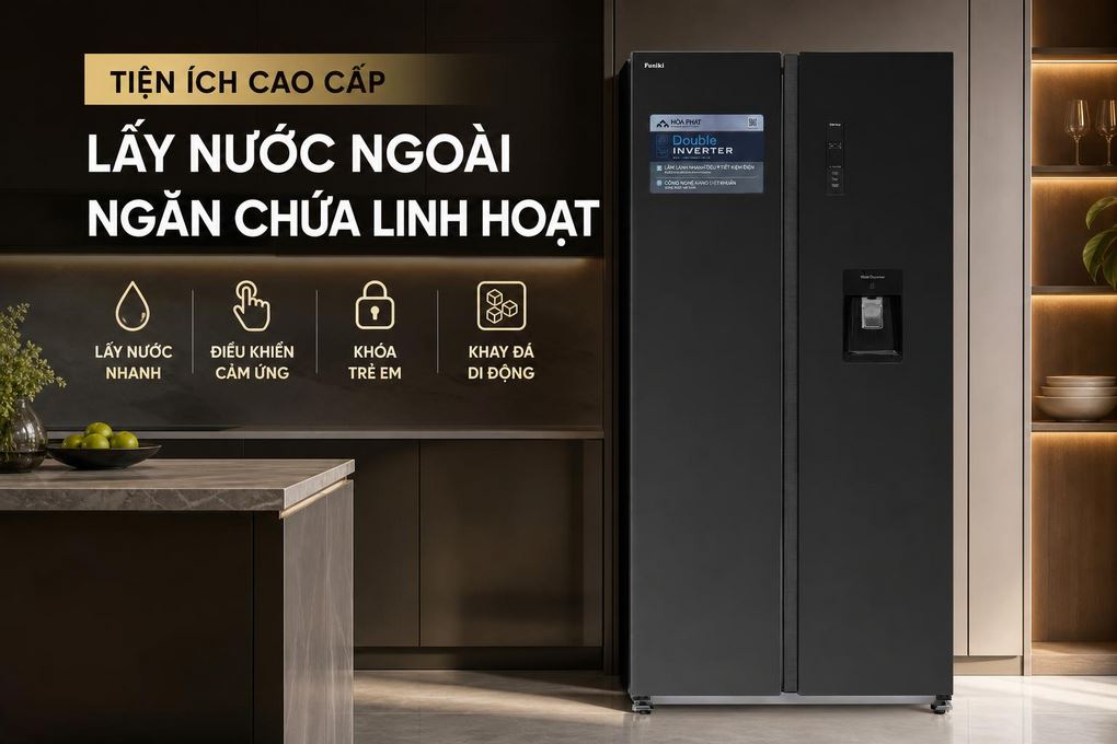 Tủ lạnh Funiki Inverter 535 lít Side By Side HR SS8535TDG Màu Đen