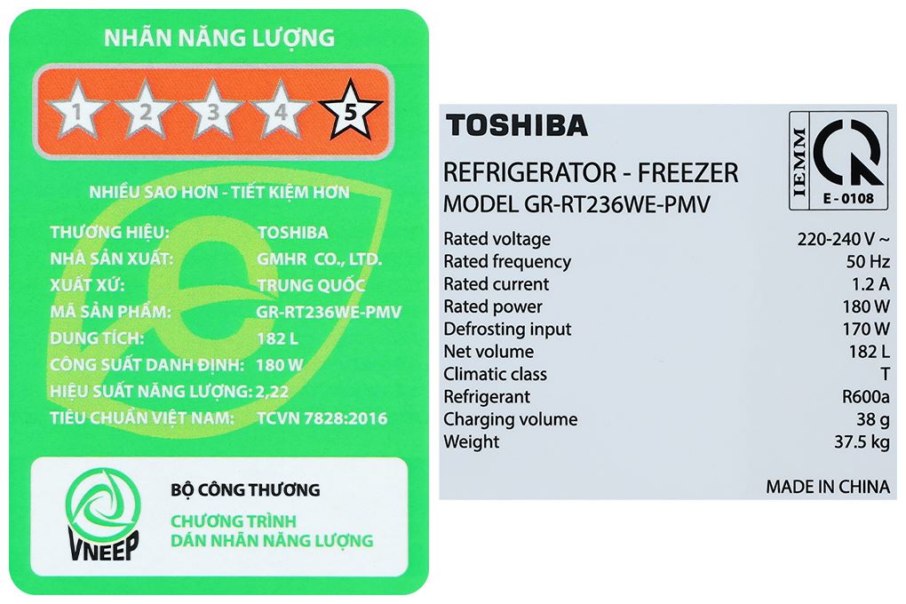 Tủ lạnh Toshiba Inverter 182 lít GR-RT236WE PMV(68) Màu Đen
