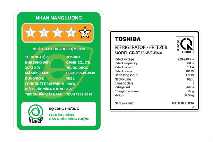 Tủ lạnh Toshiba Inverter 182 lít GR-RT236WE PMV(68) Màu Đen