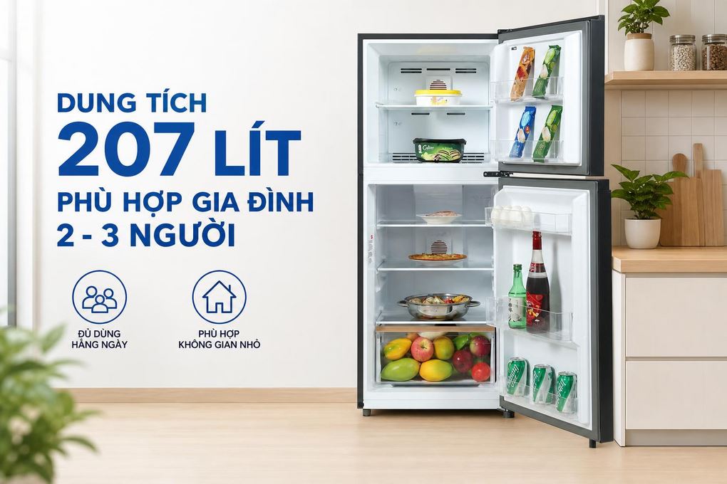 Dung tích tủ 207 lít phù hợp gia đình 2 - 3 người