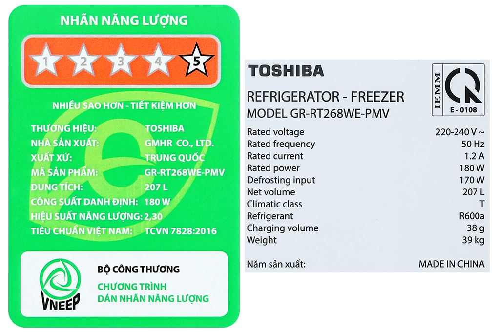 Tủ lạnh Toshiba Inverter 207 lít GR-RT268WE-PMV(68) Màu Đen