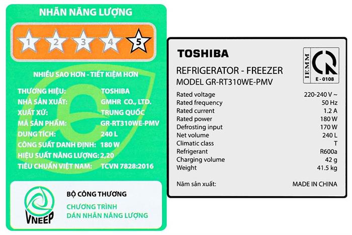 Tủ lạnh Toshiba Inverter 240 lít GR-RT310WE-PMV(68) Màu Đen