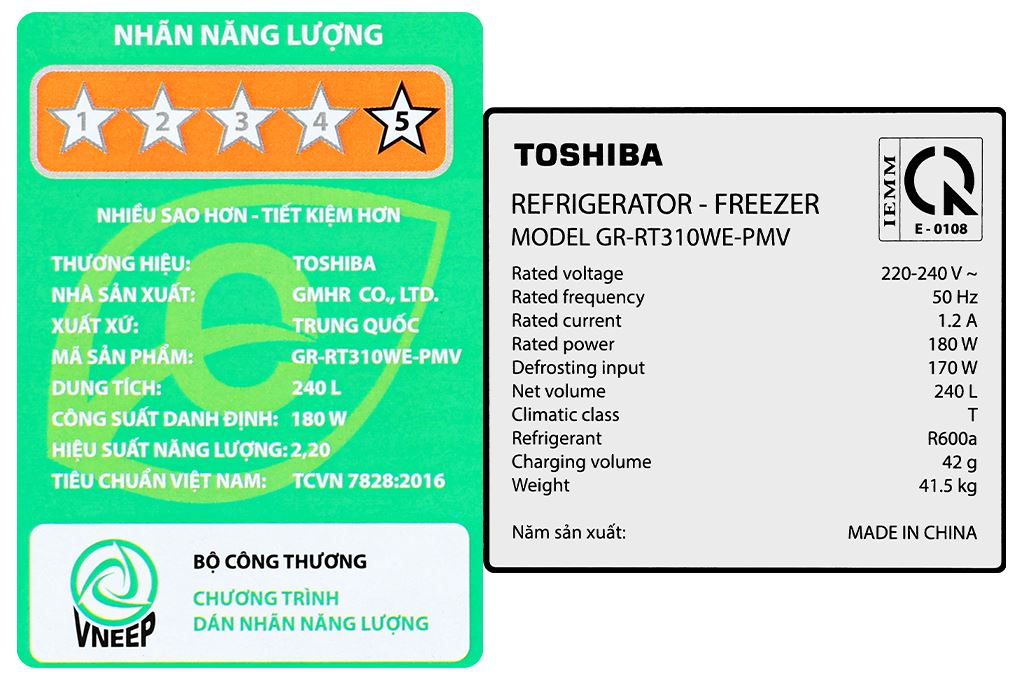 Tủ lạnh Toshiba Inverter 240 lít GR-RT310WE-PMV(68) Màu Đen