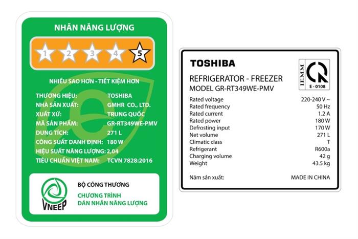 Tủ lạnh Toshiba Inverter 271 lít GR-RT349WE-PMV(68) Màu Đen