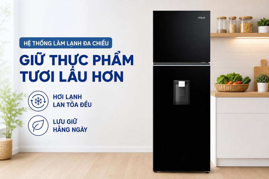Tủ lạnh Aqua Inverter 283 lít AQR-T305FA(WLB) Màu Đen