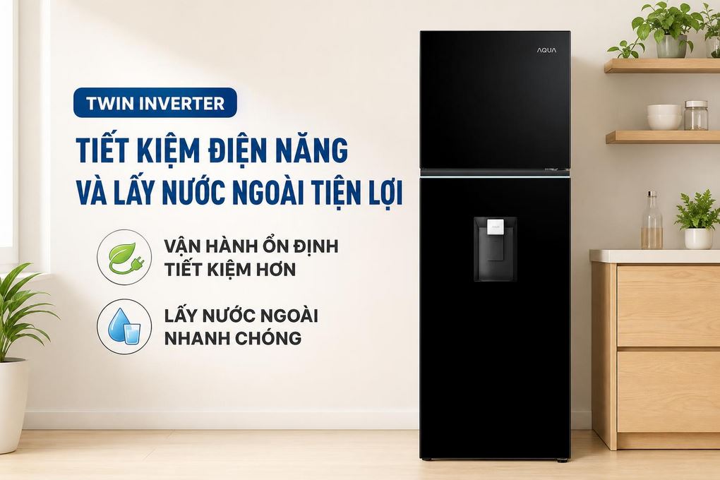 Tủ lạnh Aqua Inverter 283 lít AQR-T305FA(WLB) Màu Đen