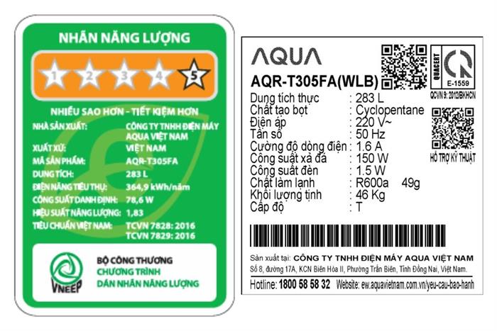 Tủ lạnh Aqua Inverter 283 lít AQR-T305FA(WLB) Màu Đen