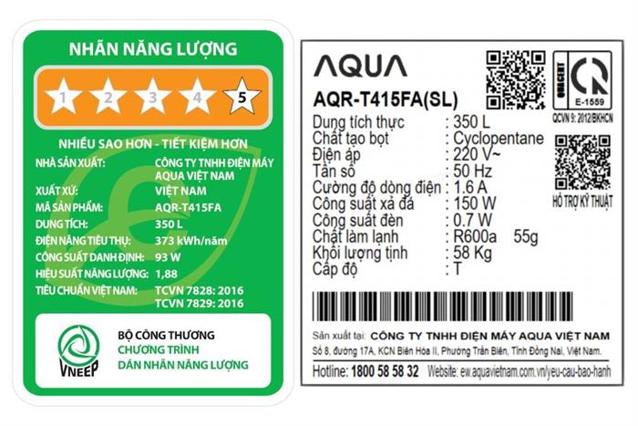 Tủ lạnh Aqua Inverter 350 lít AQR-T415FA(SL) Màu Đen