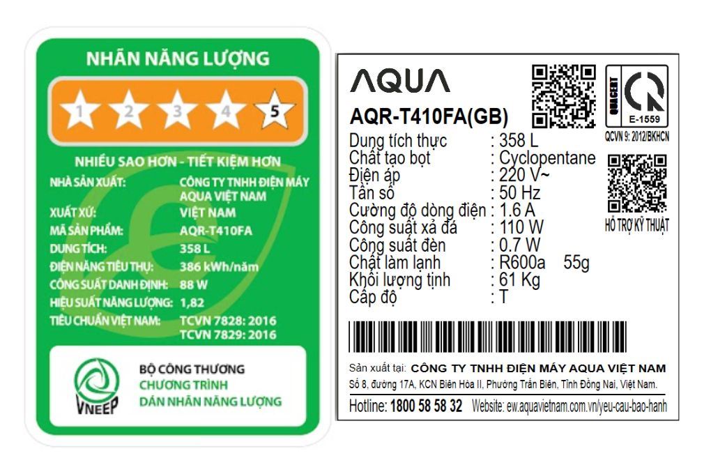 Tủ lạnh Aqua Inverter 358 lít AQR-T410FA(GB) Màu Đen