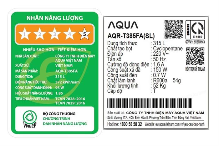 Tủ lạnh Aqua Inverter 315 lít AQR-T385FA(SL) Màu Đen