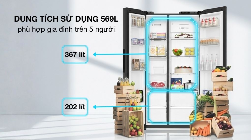Dung tích sử dụng - Tủ lạnh Aqua Inverter 569 lít Side By Side AQR-S633XA(SL)