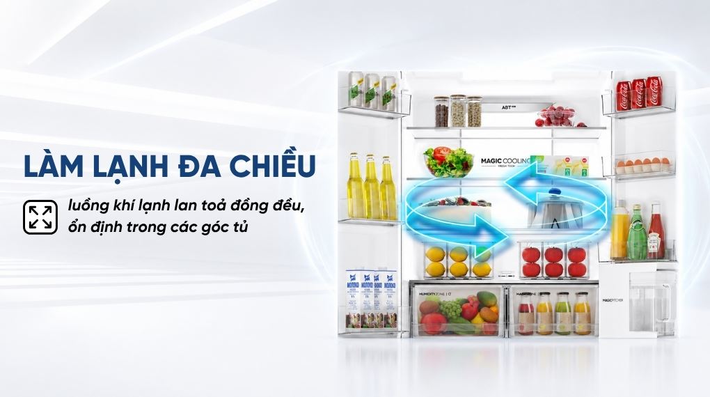 Làm lạnh đa chiều - Tủ lạnh Aqua Inverter 522 lít Multi Door AQR-MA600XA(KGL)U1 Làm lạnh đa chiều - Tủ lạnh Aqua Inverter 522 lít Multi Door AQR-MA600XA(KGL)U1