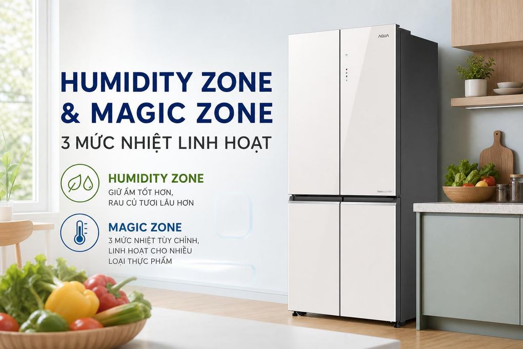 Tủ lạnh Aqua Inverter 522 lít Multi Door AQR-MA600XA(KGC)U1 - Humidity Zone và Magic Zone 3 mức nhiệt linh hoạt 