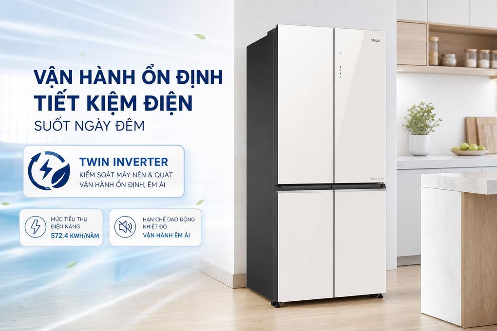 Tủ lạnh Aqua Inverter 522 lít Multi Door AQR-MA600XA(KGC)U1 - Twin Inverter tiết kiệm điện và vận hành ổn định