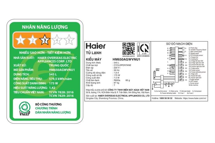 Tủ lạnh Haier Inverter 545 lít Multi Door HM650AGWVNU1 Màu Trắng