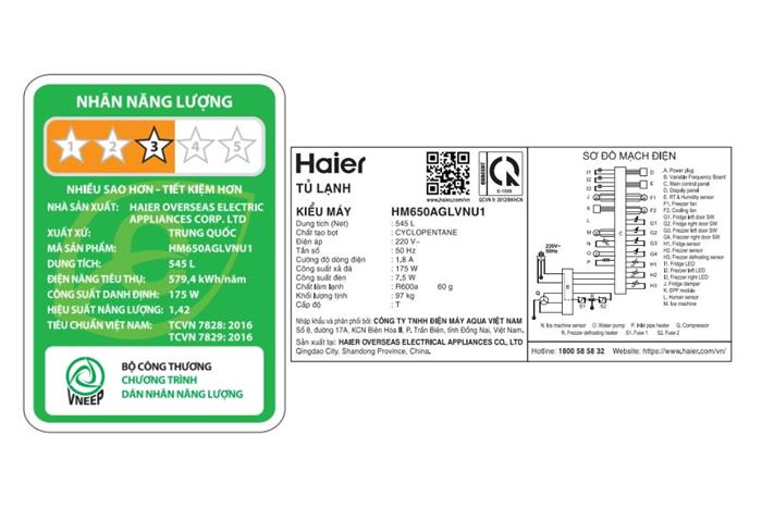 Tủ lạnh Haier Inverter 545 lít Multi Door HM650AGLVNU1 Màu Xanh Dương