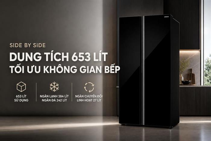 Tủ lạnh Hitachi Inverter 653 lít Side By Side HRSN9713ESAUVN Màu Đen