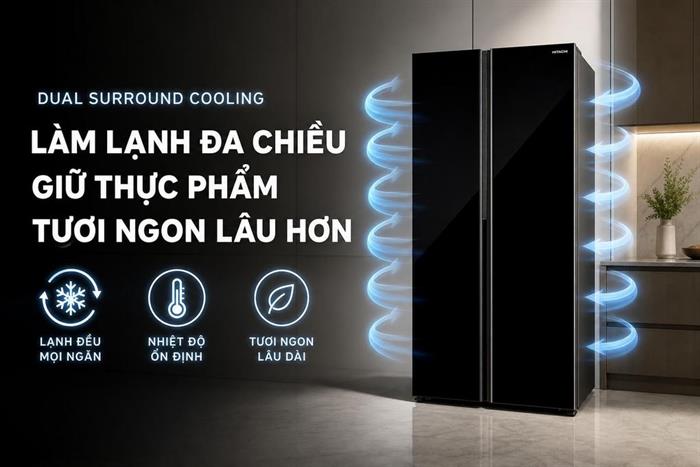 Tủ lạnh Hitachi Inverter 653 lít Side By Side HRSN9713ESAUVN Màu Đen