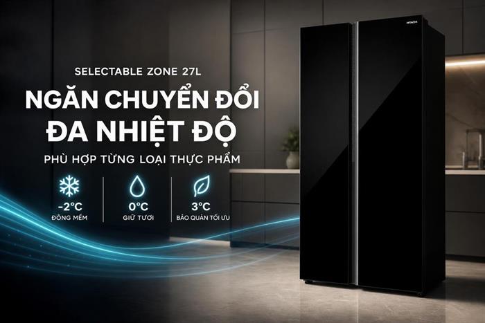Tủ lạnh Hitachi Inverter 653 lít Side By Side HRSN9713ESAUVN Màu Đen