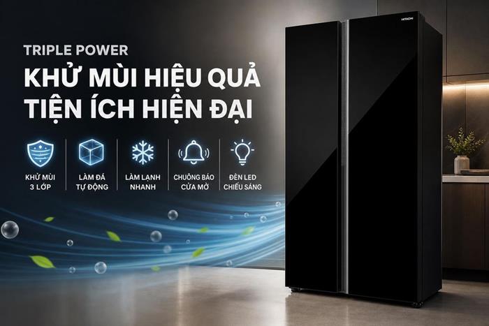 Tủ lạnh Hitachi Inverter 653 lít Side By Side HRSN9713ESAUVN Màu Đen