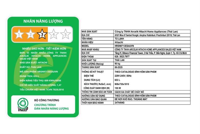 Tủ lạnh Hitachi Inverter 653 lít Side By Side HRSN9713ESAUVN Màu Đen