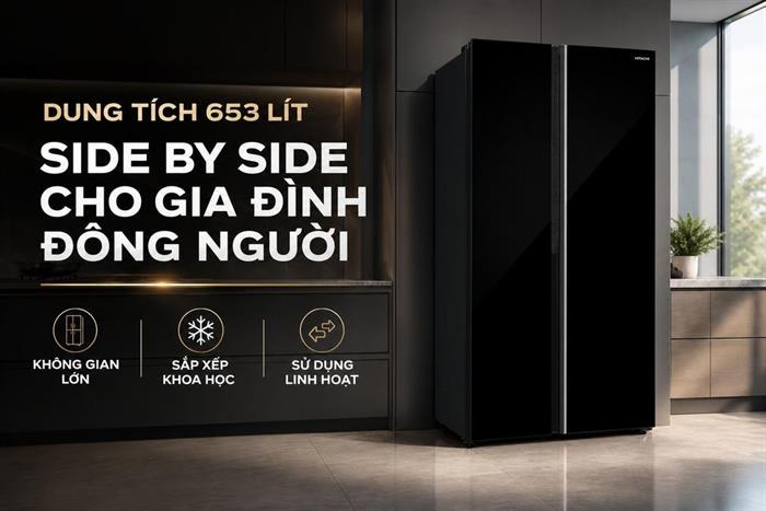 Tủ lạnh Hitachi Inverter 653 lít Side By Side HRSN9713ESAGBKVN Màu Đen