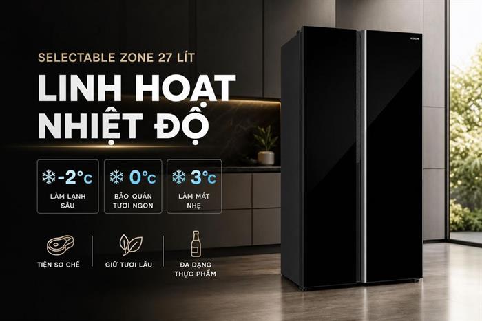 Tủ lạnh Hitachi Inverter 653 lít Side By Side HRSN9713ESAGBKVN Màu Đen